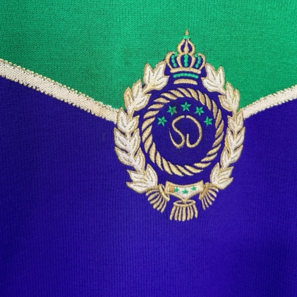 St. John Collection Green & Purple Knit Sweater Crest Logo Size M - Picture 4 of 7